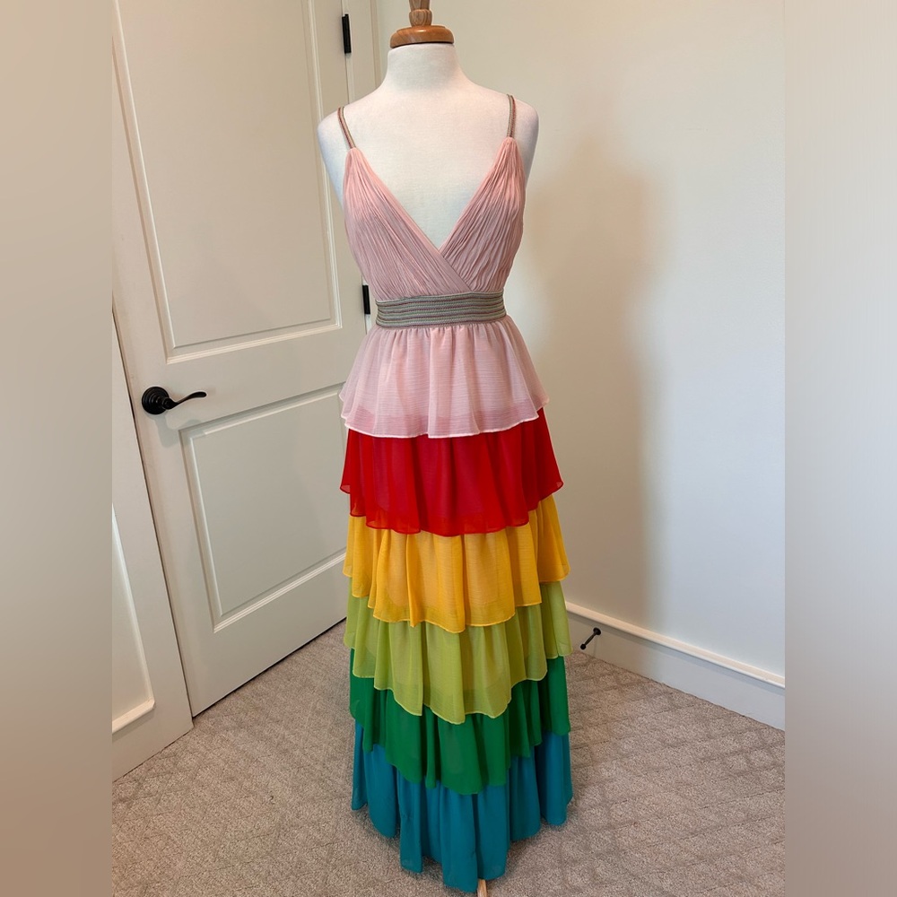 Alice + Olivia LUBA Rainbow Tiered Gown Size 6